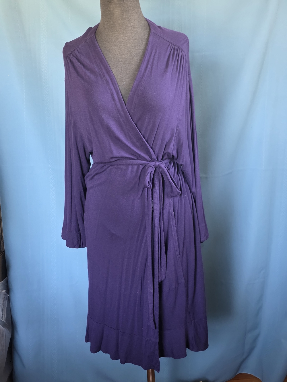 Ellen Tracy Purple Rayon Spandex Wrap Jersey Knit Dress L/XL Long Sleeve